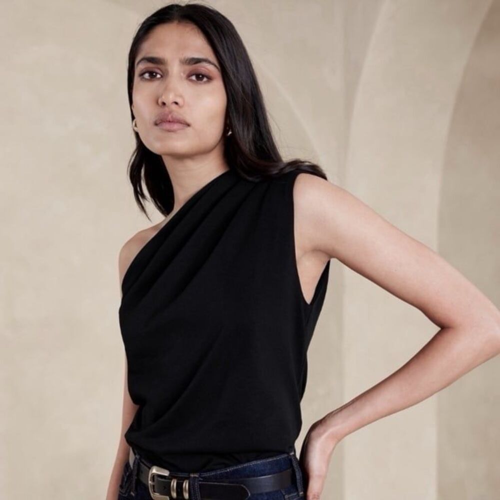 Banana Republic One-Shoulder Heavy Cotton Tank Top Black Large
